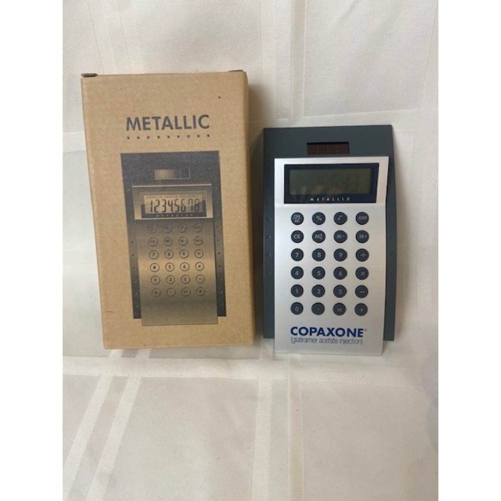 Copaxone Metallic Solar Powered Desktop Calculator Pharmaceutical Promo Silver